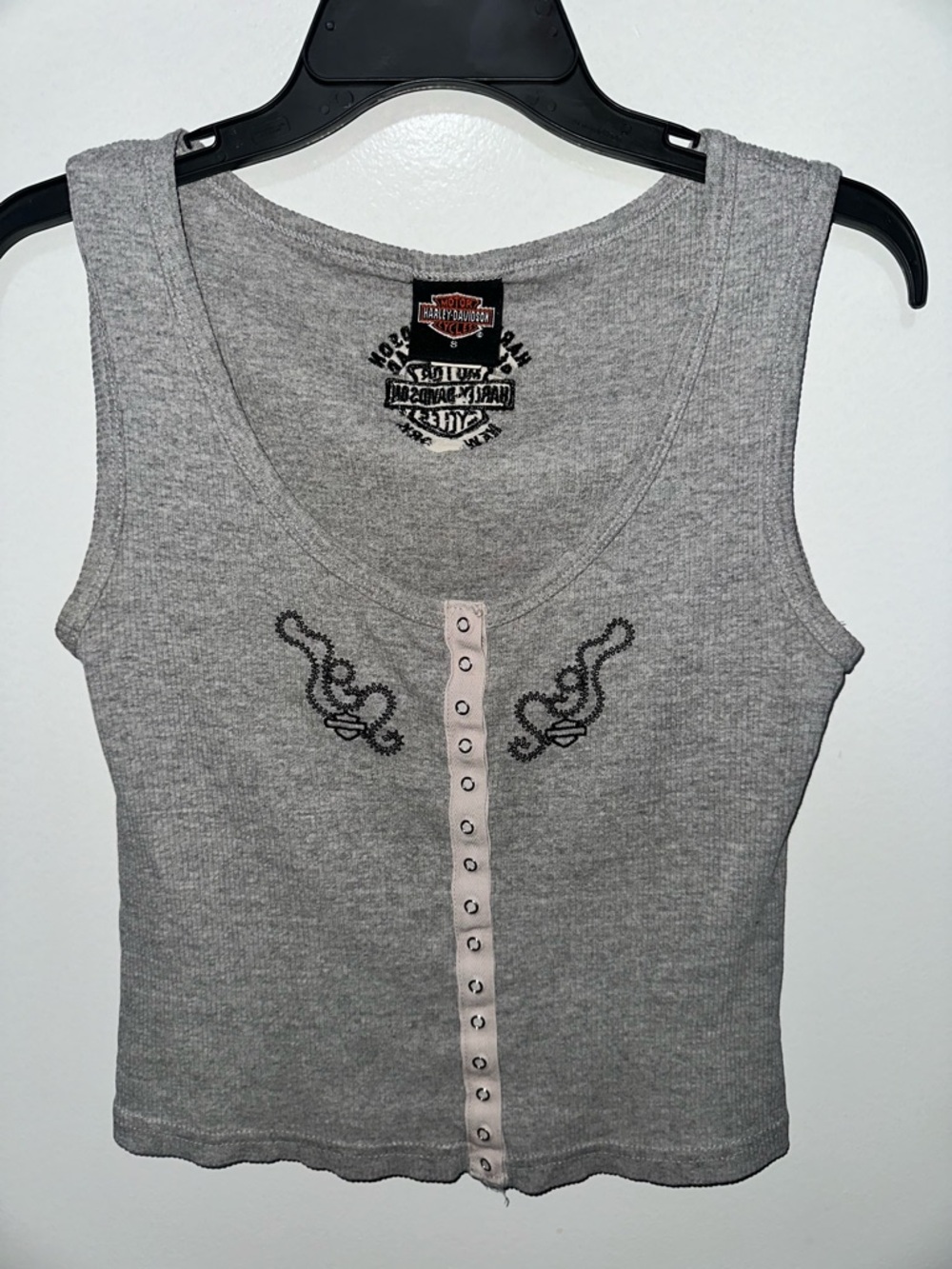 Harley-Davidson Gray Ribbed Tank with Pink Snap Placket